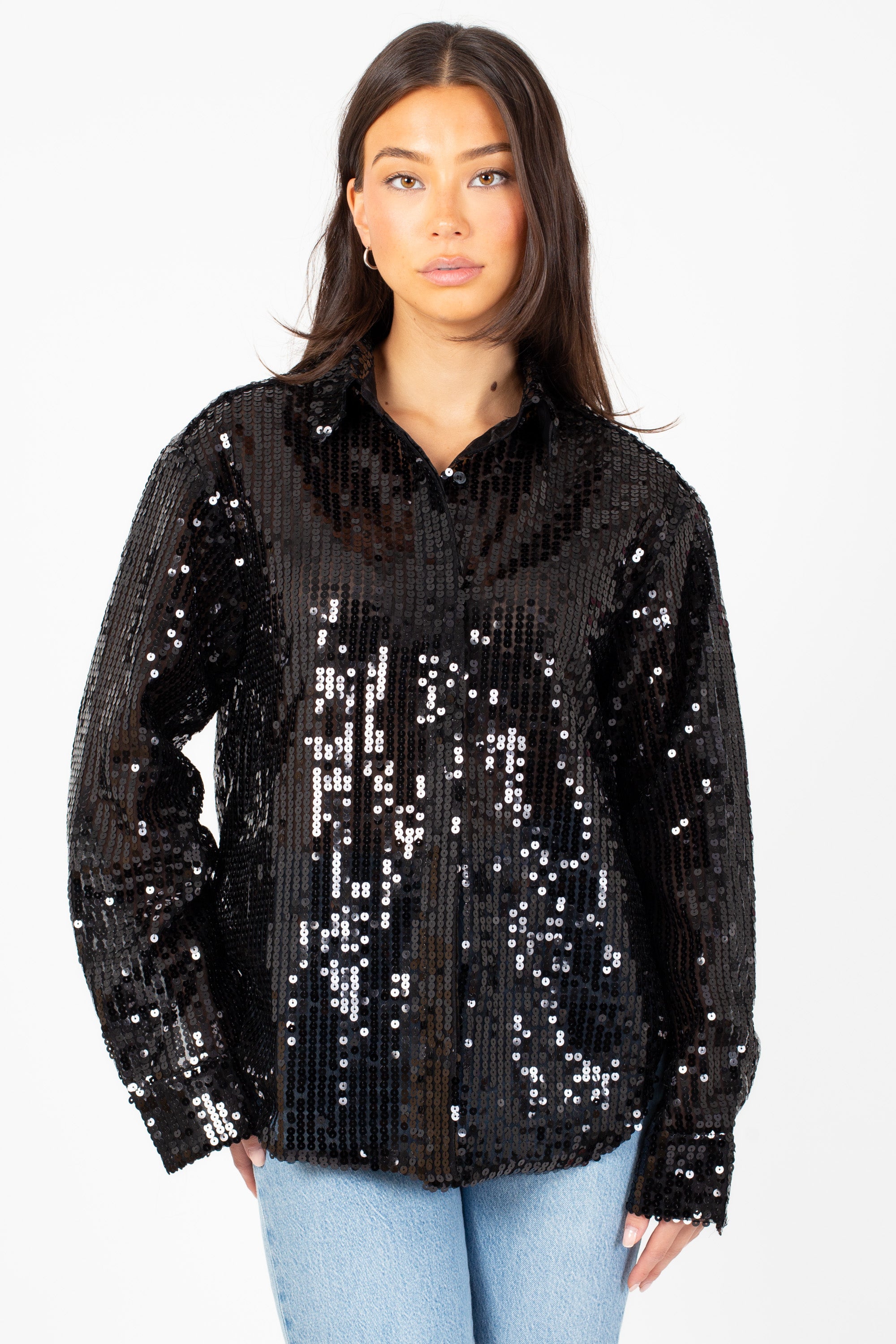Starlite Collared Sequin Blouse