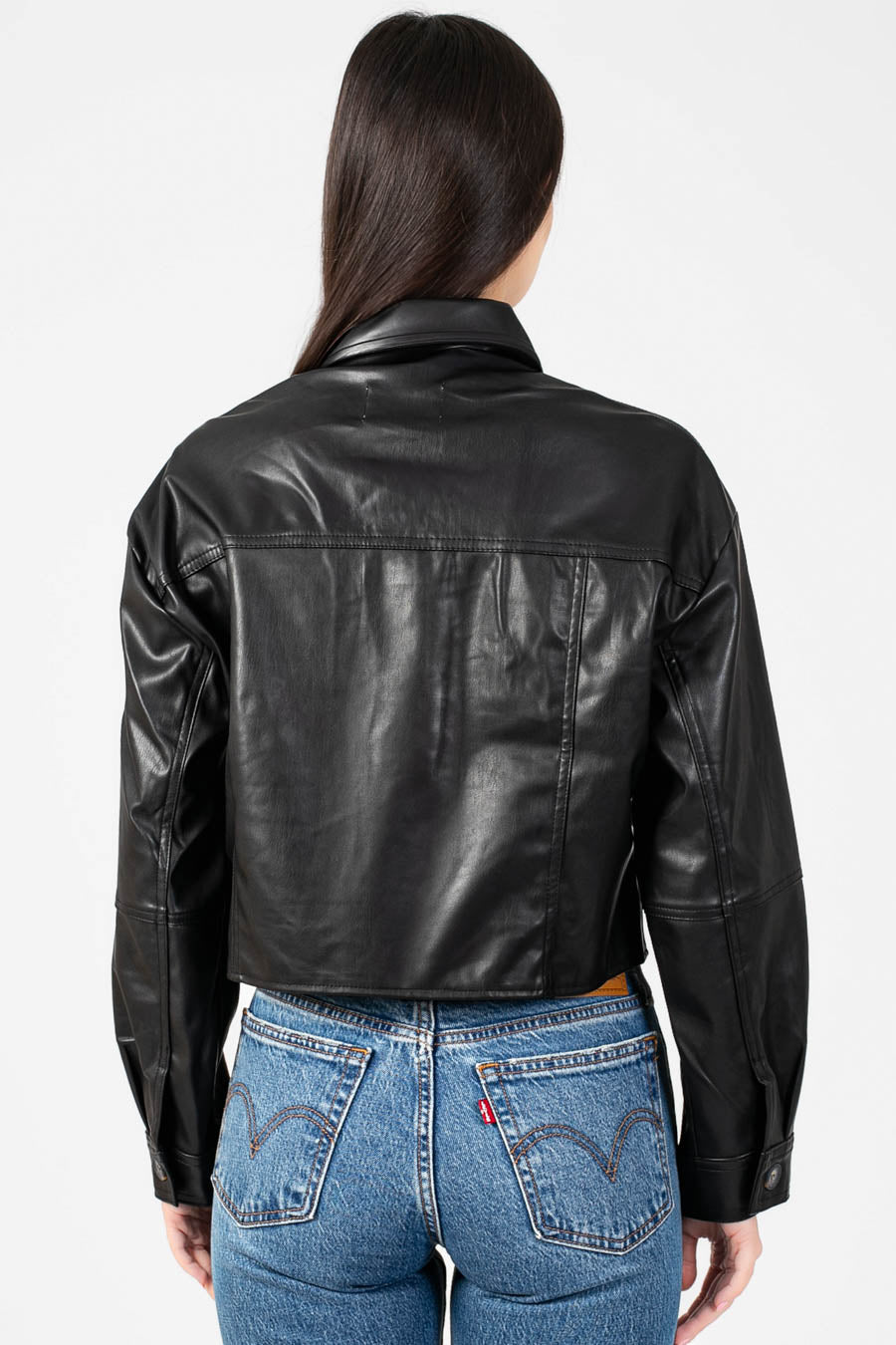 Avery Cropped Faux Leather Shacket