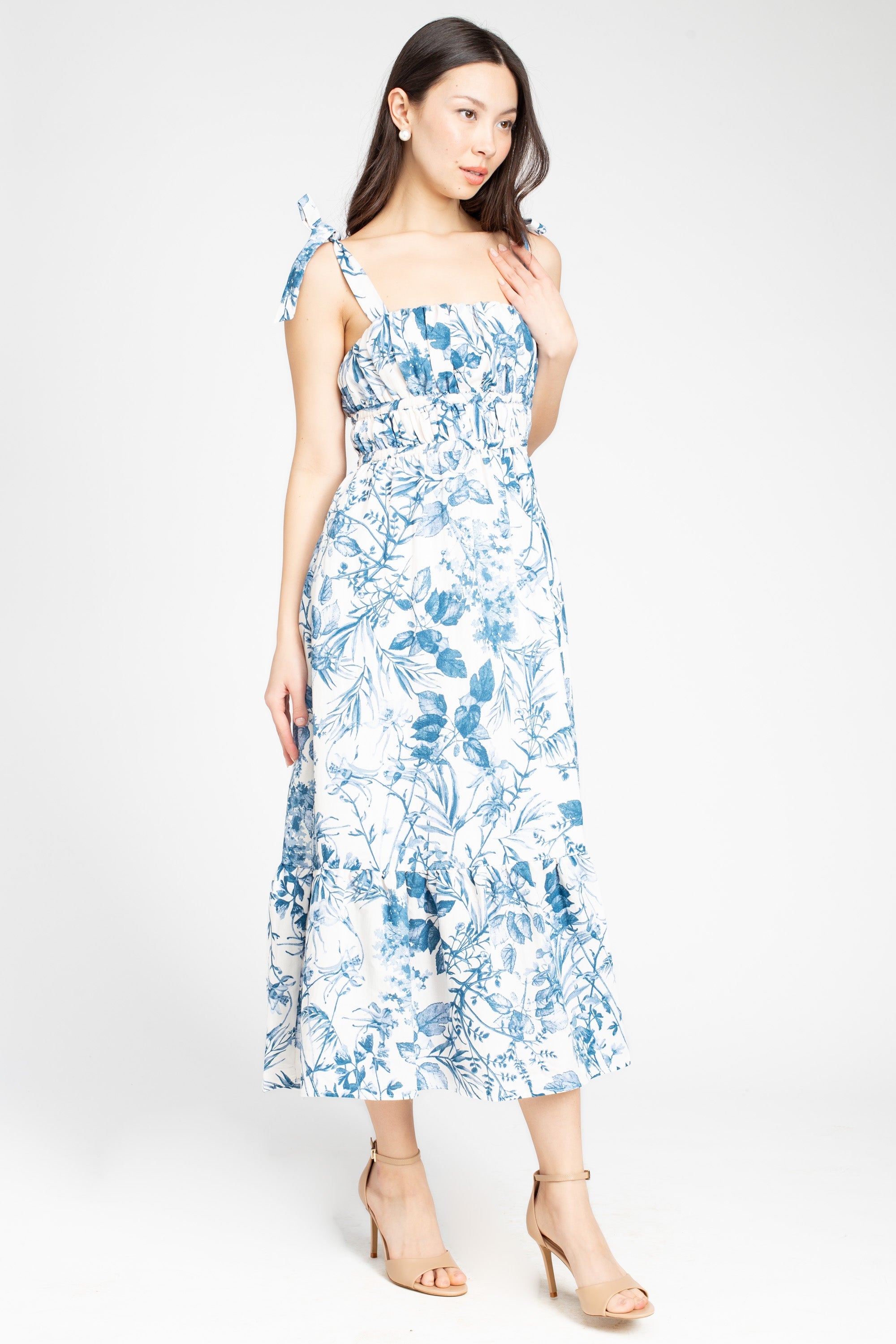 Donna Shirred Floral Maxi Dress