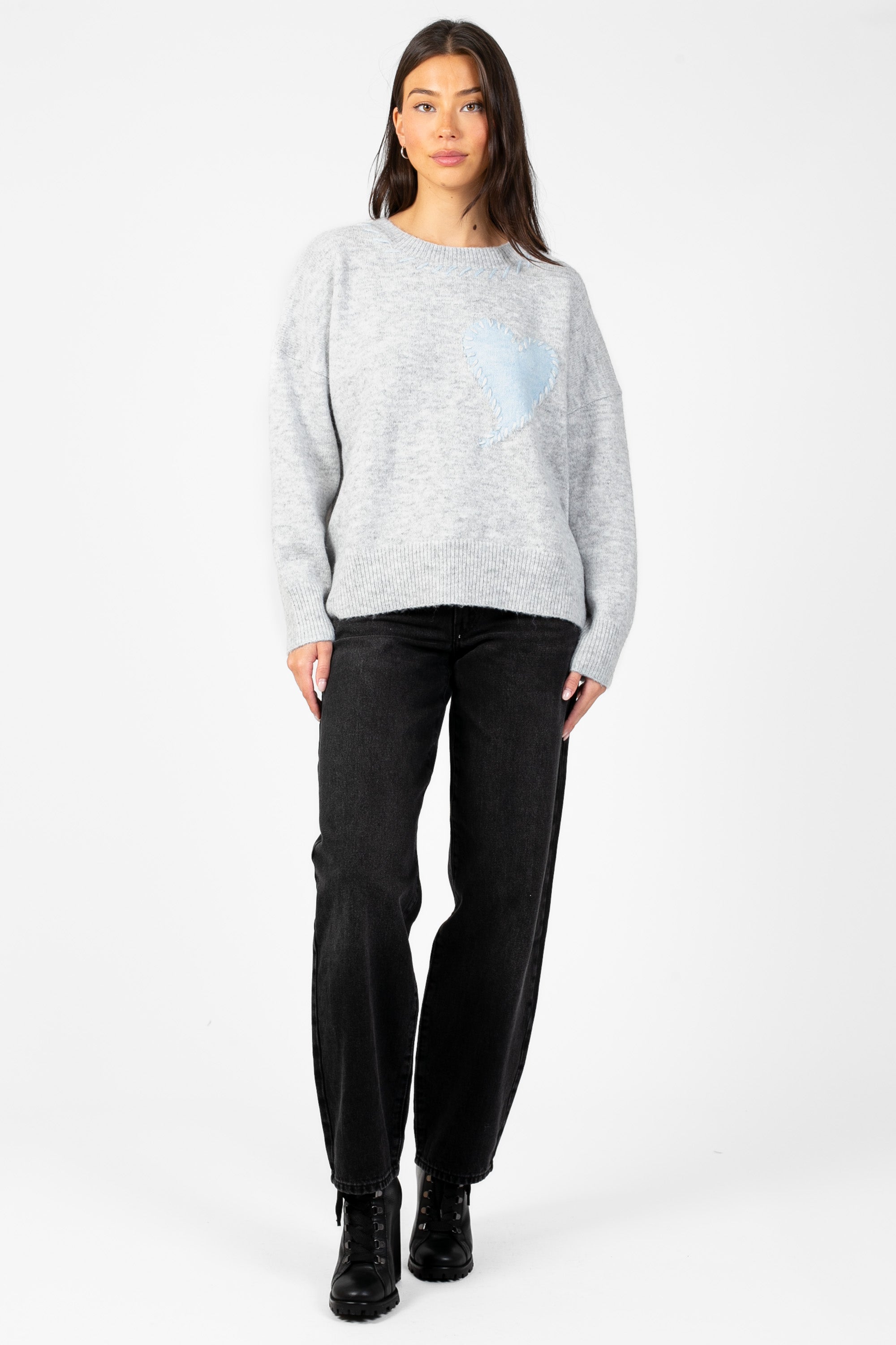 Lyla + Luxe® Heart Stitch Crew Neck Sweater
