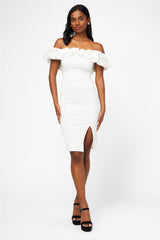 Coralie Off The Shoulder Ruffle Trim Midi Dress