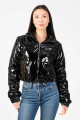 Lola Patent Bomber Puffer Jacket