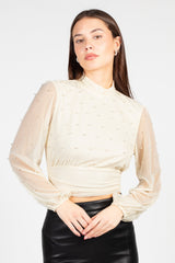 Joanne Pearl Embellished Mesh Blouse